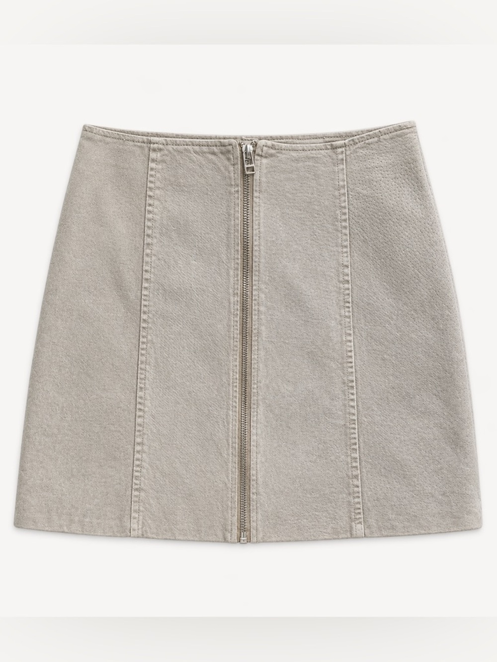 Capulet Suede Leather Mini Skirt Beige Zip Front A-Line XS Petite